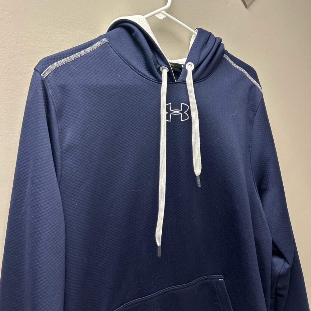 Under Armour‎ Men’s Double Threat Armour Fleece Navy Blue Hoodie - Picture 2 of 6